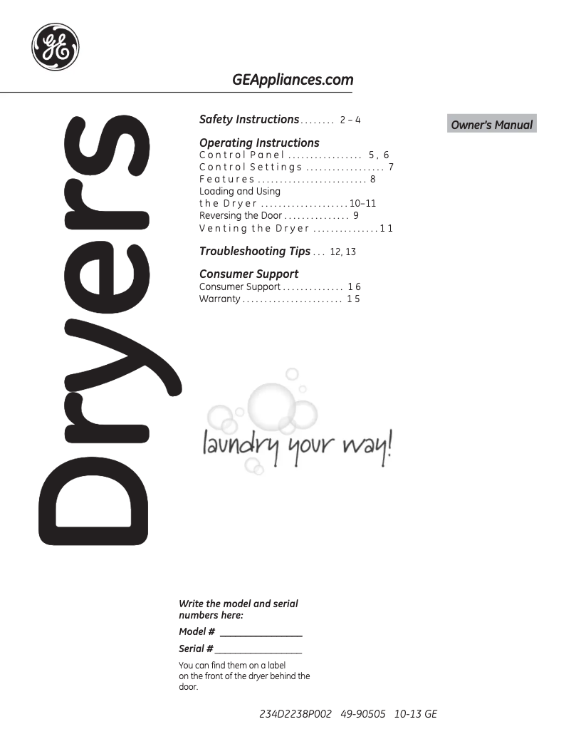 Page 1 de la notice Mode d'emploi GE GTDP490EDWS