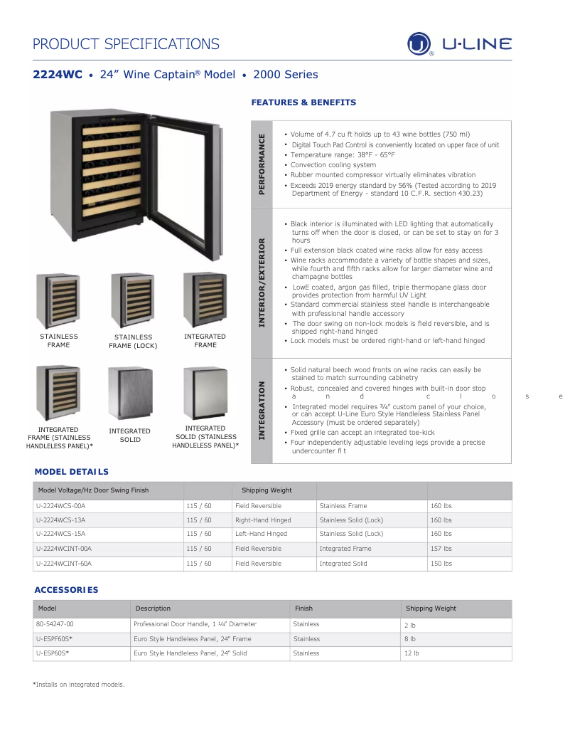 Page n°1 - Fiche technique U-Line U-2224WCS-13A