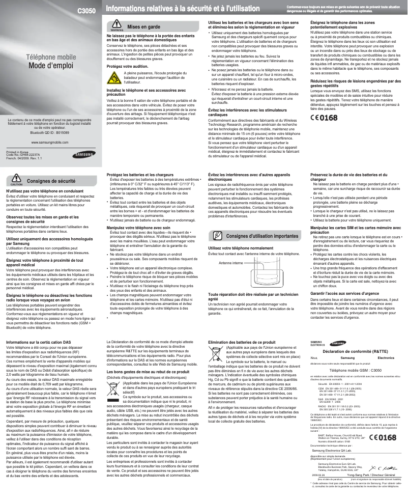 Page n°1 - Manuel utilisateur Samsung C3050