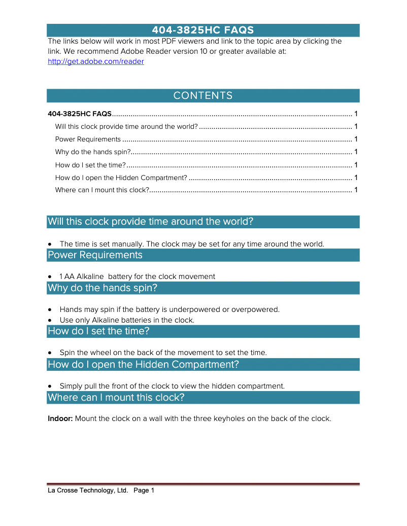 Page n°1 - FAQ La Crosse Technology 404-3825HC