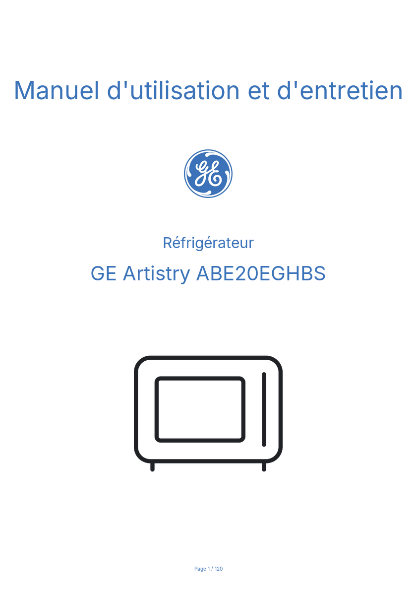 Page n°1 - Manuel d'utilisation et d'entretien GE Artistry ABE20EGHBS