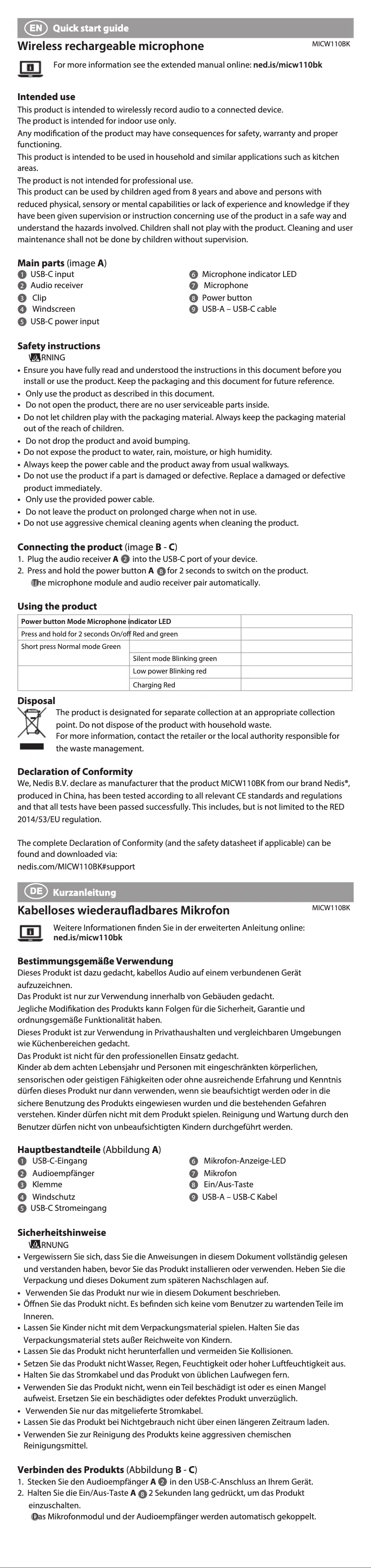 Image de la première page du manuel de l'appareil MICW110BK