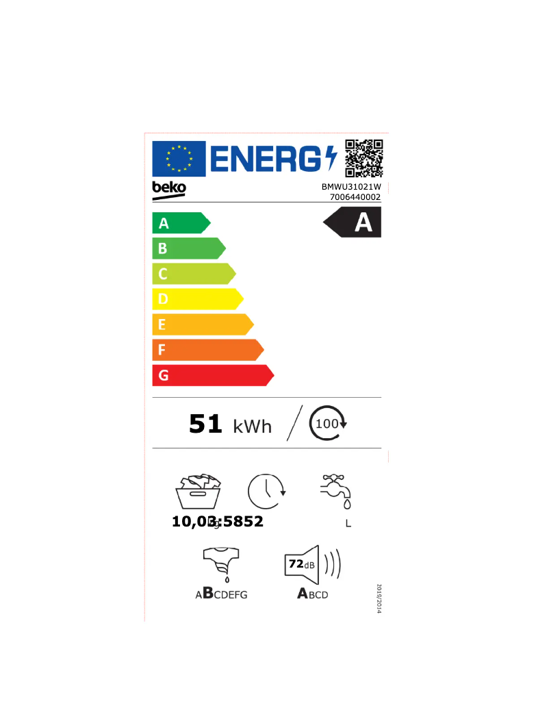 Page 1 de la notice Label énergétique Beko BMWU31021W