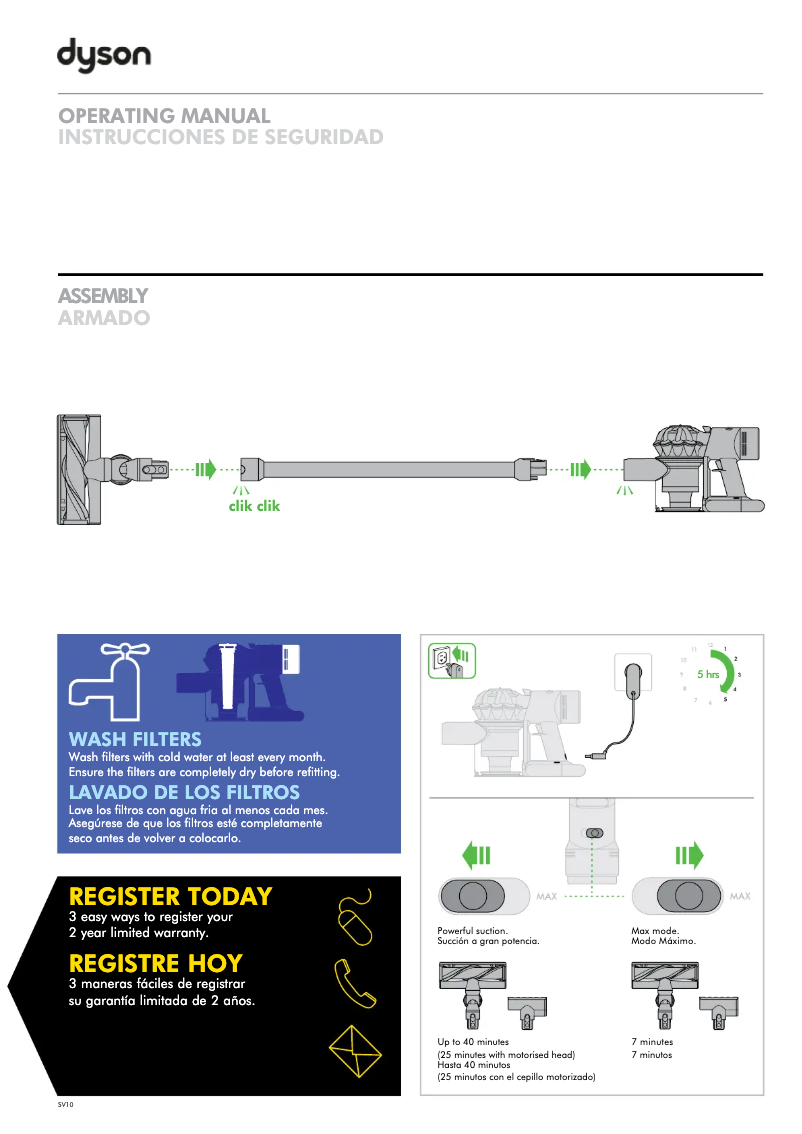 Page 1 de la notice Manuel utilisateur Dyson V8 Parquet