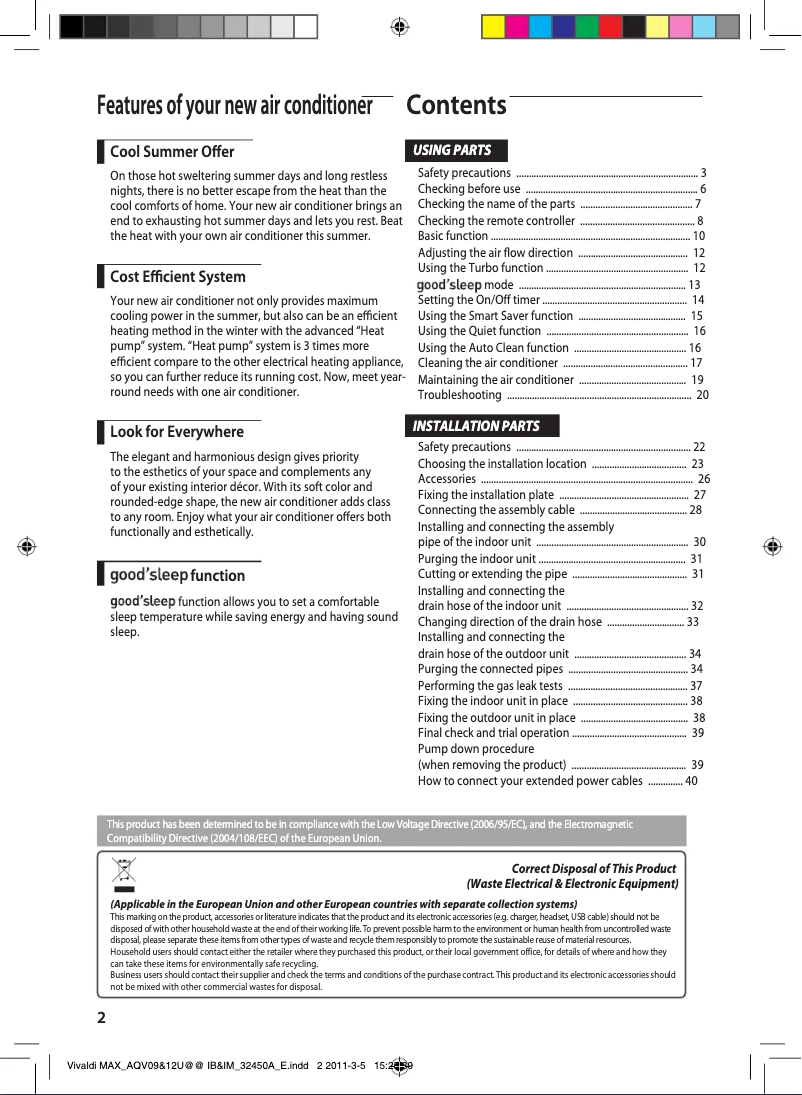 Page 1 de la notice Manuel utilisateur Samsung AQV09UGEN