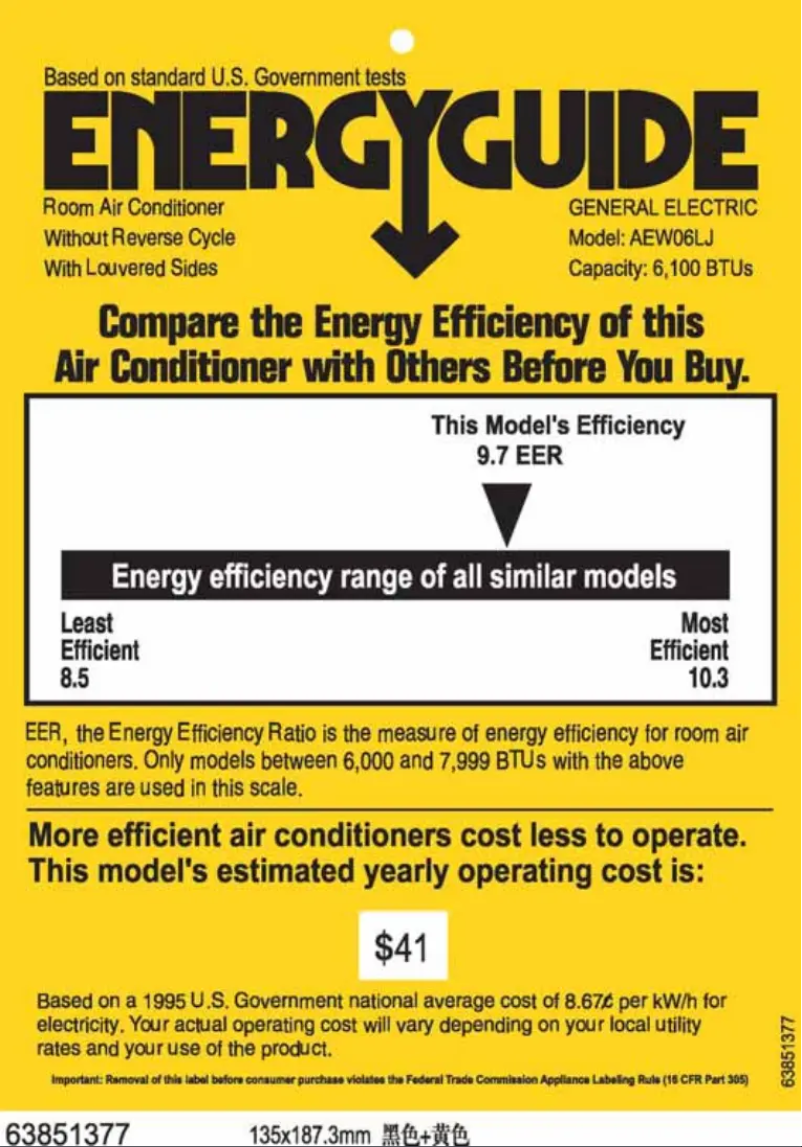 Page n°1 - Label énergétique GE AEW06LJ