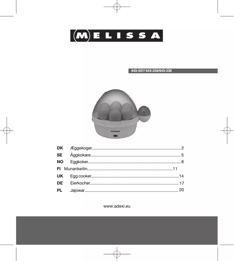 Page 1 de la notice Manuel utilisateur Melissa 643-207