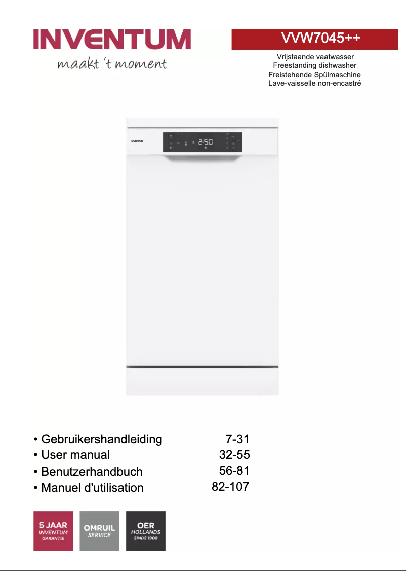 Page 1 de la notice Manuel utilisateur Inventum VVW7045++