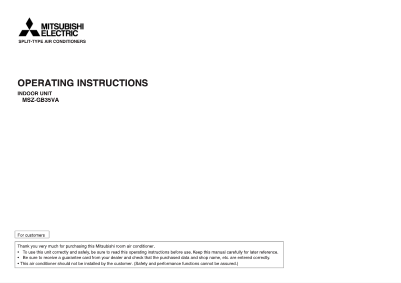 Page 1 de la notice Manuel utilisateur Mitsubishi MSZ-GB35VA