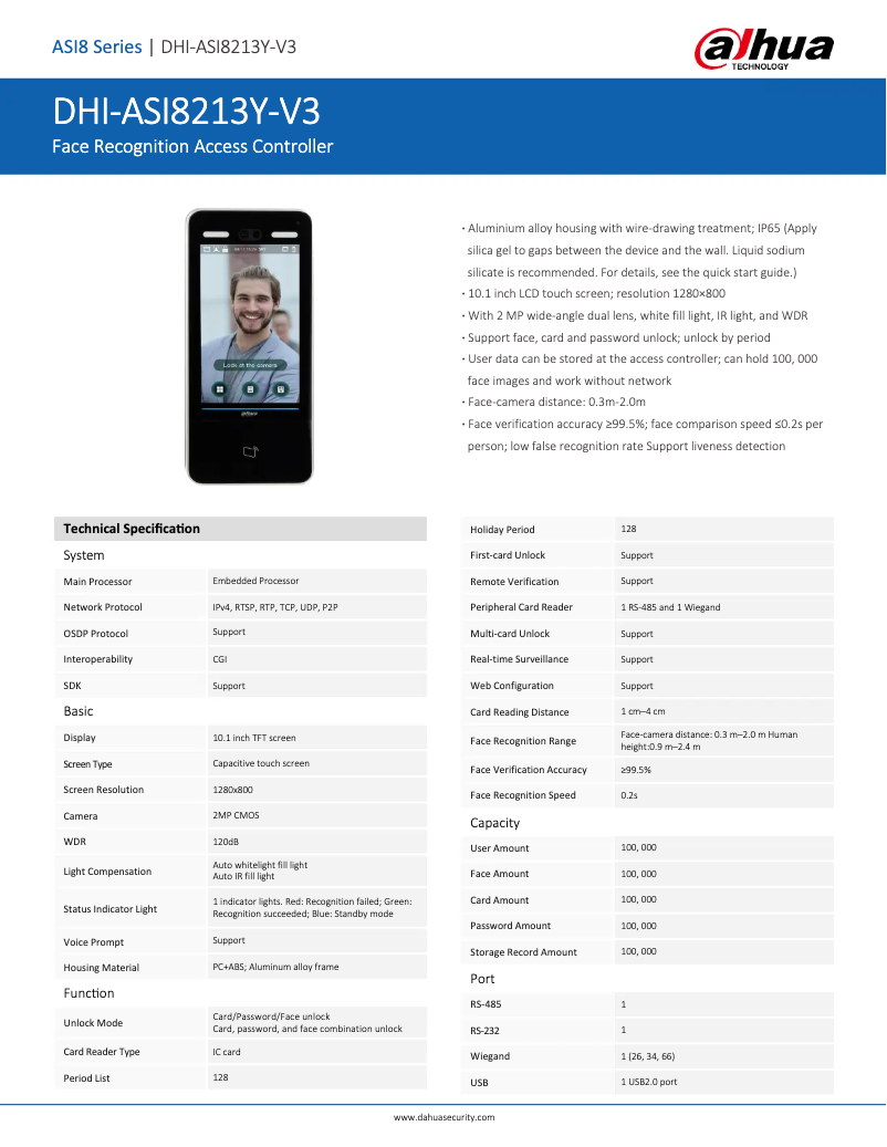 Page 1 de la notice Fiche technique Dahua Technology ASI8213Y-V3