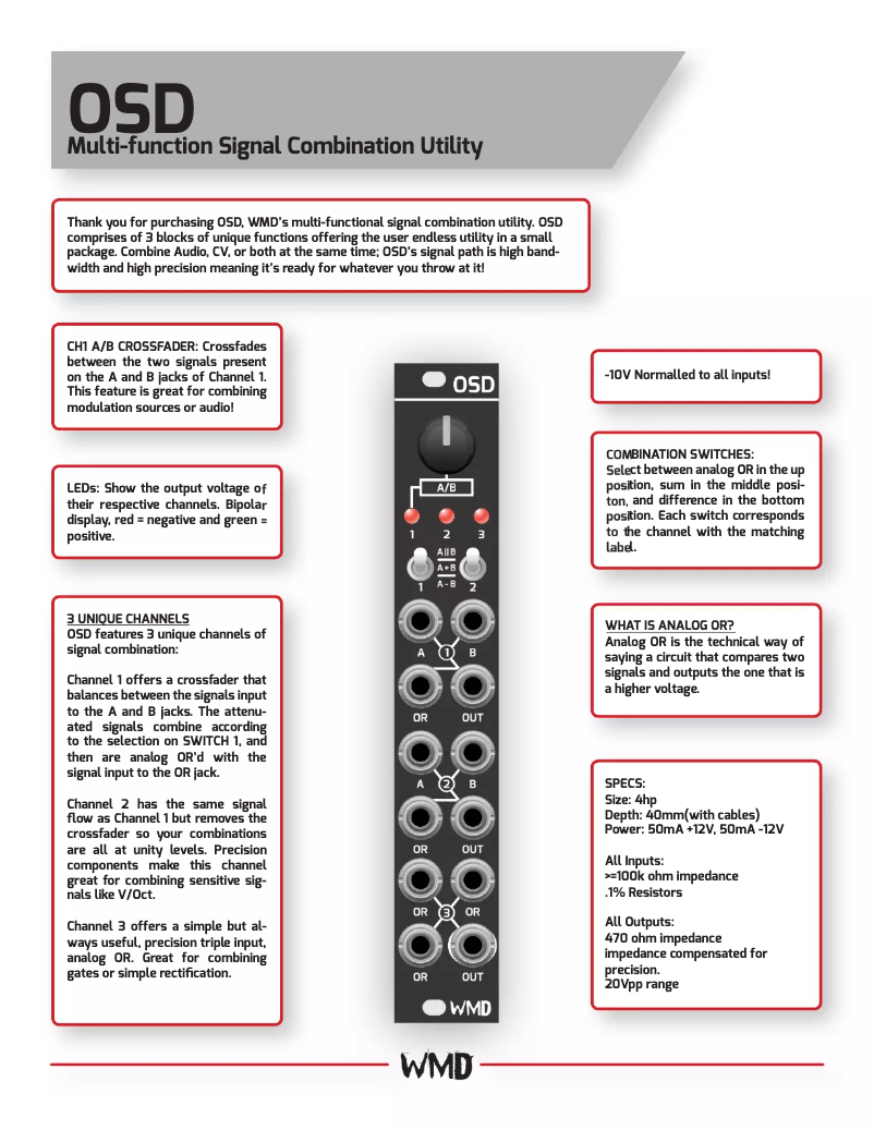 Page n°1 - Manuel utilisateur WMD OSD