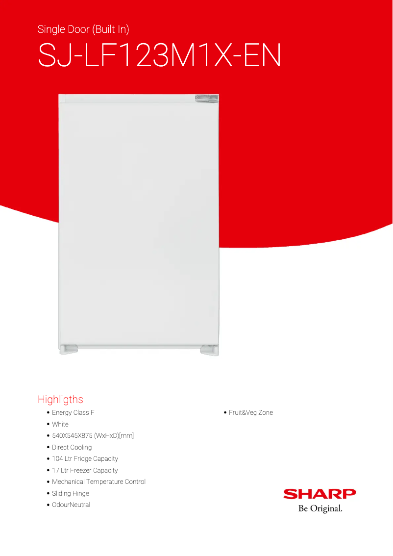 Page 1 de la notice Fiche technique Sharp SJ-LF123M1X-EN