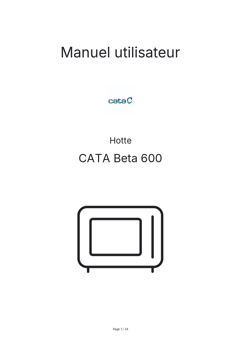 Page n°1 - Manuel utilisateur CATA Beta 600