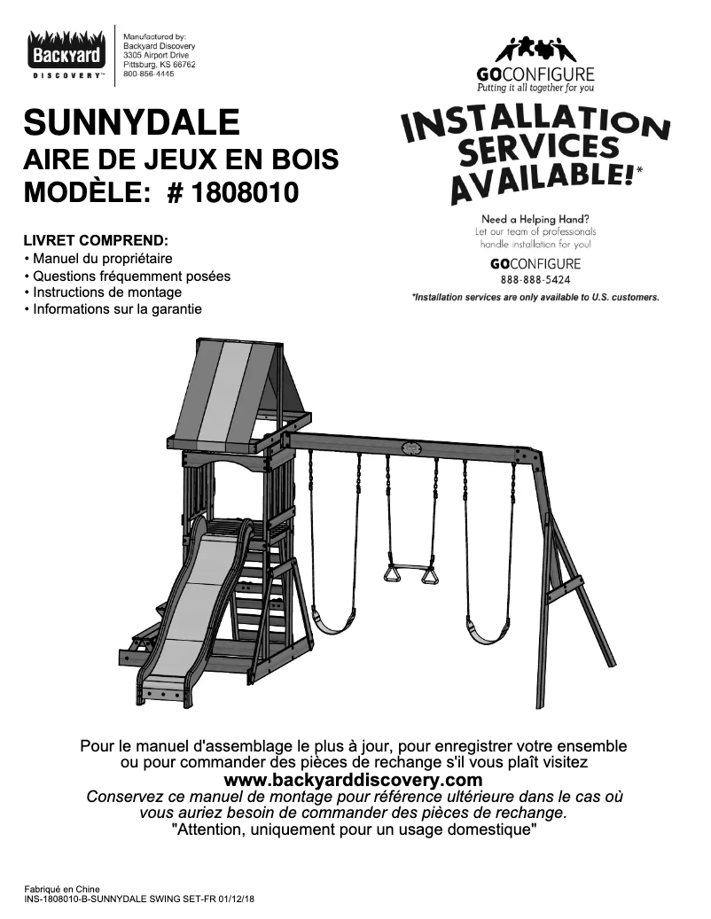 Page 1 de la notice Manuel utilisateur Backyard Discovery Sunnydale