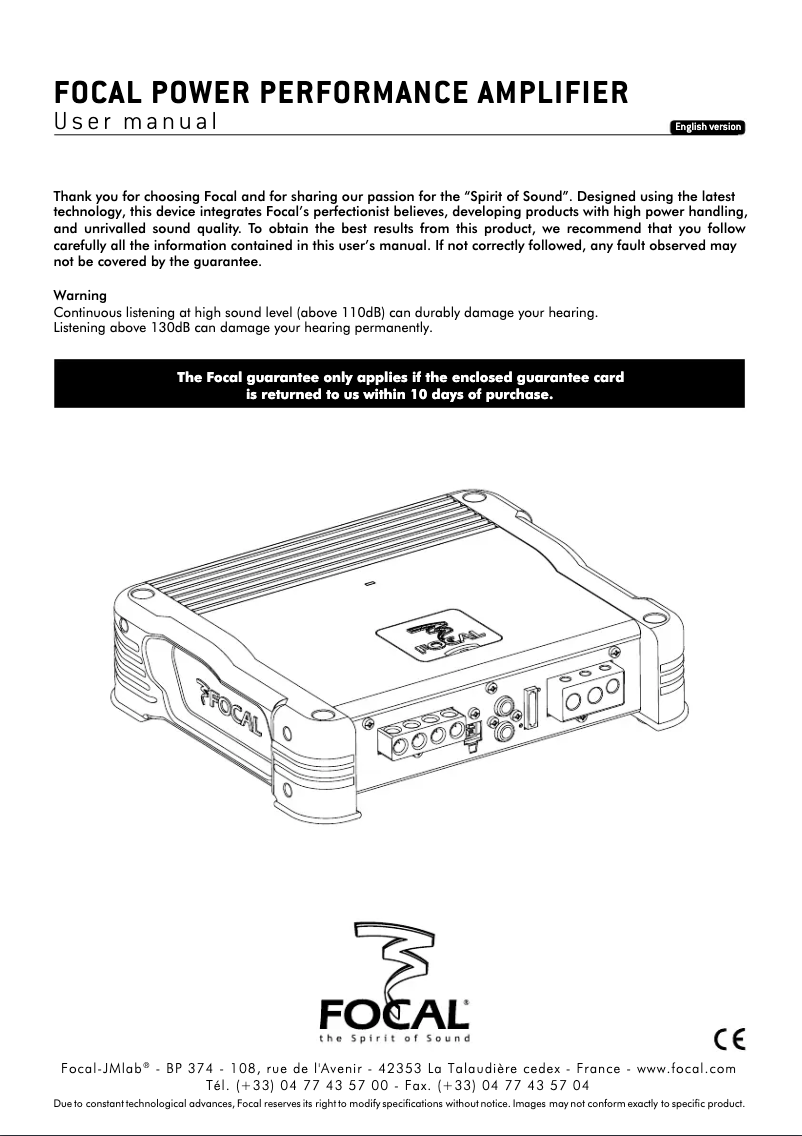 Page 1 de la notice Manuel utilisateur Focal Performance FPP 1000