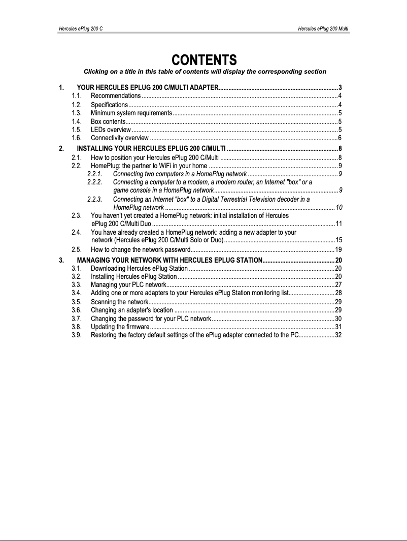 Page 1 de la notice Manuel utilisateur Hercules ePlug 200 Multi