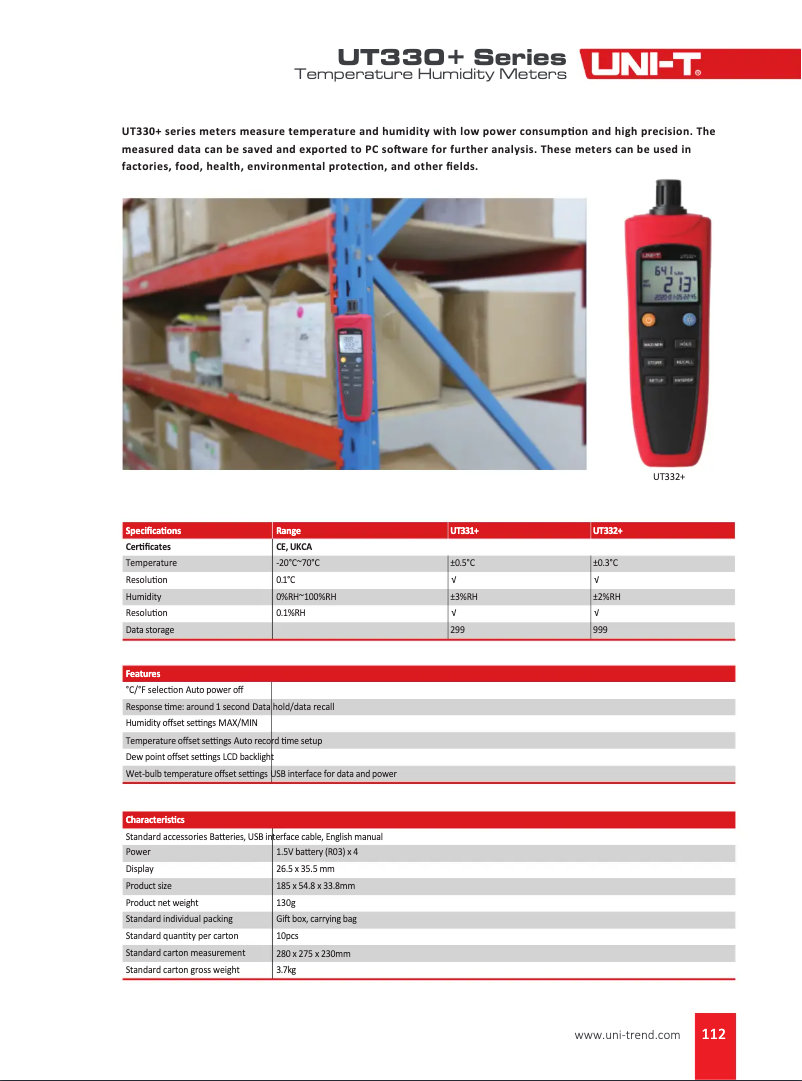 Page n°1 - Fiche technique Uni-T UT332+
