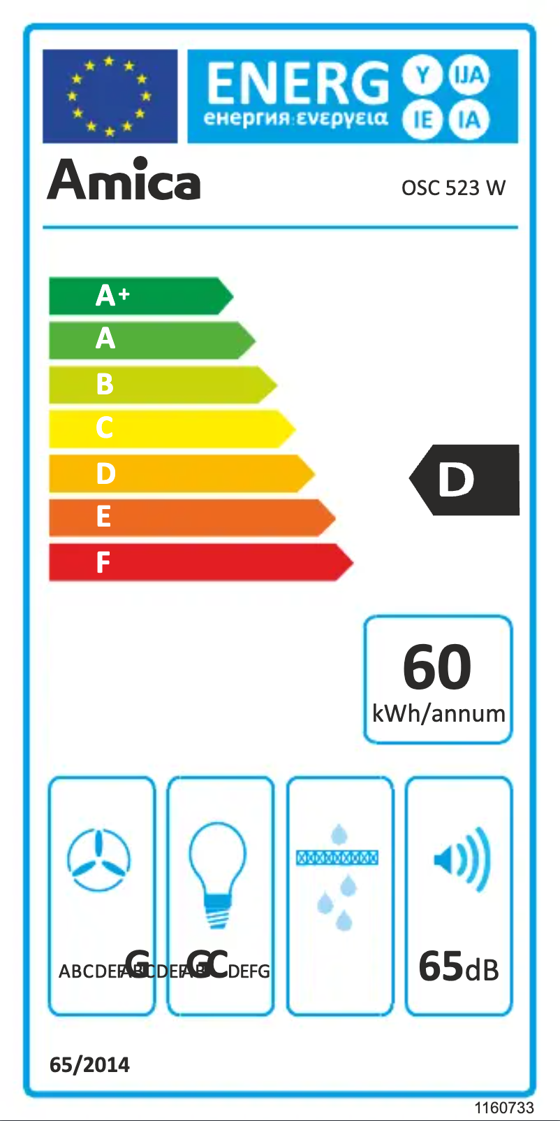 Page 1 de la notice Label énergétique Amica OSC 523 W