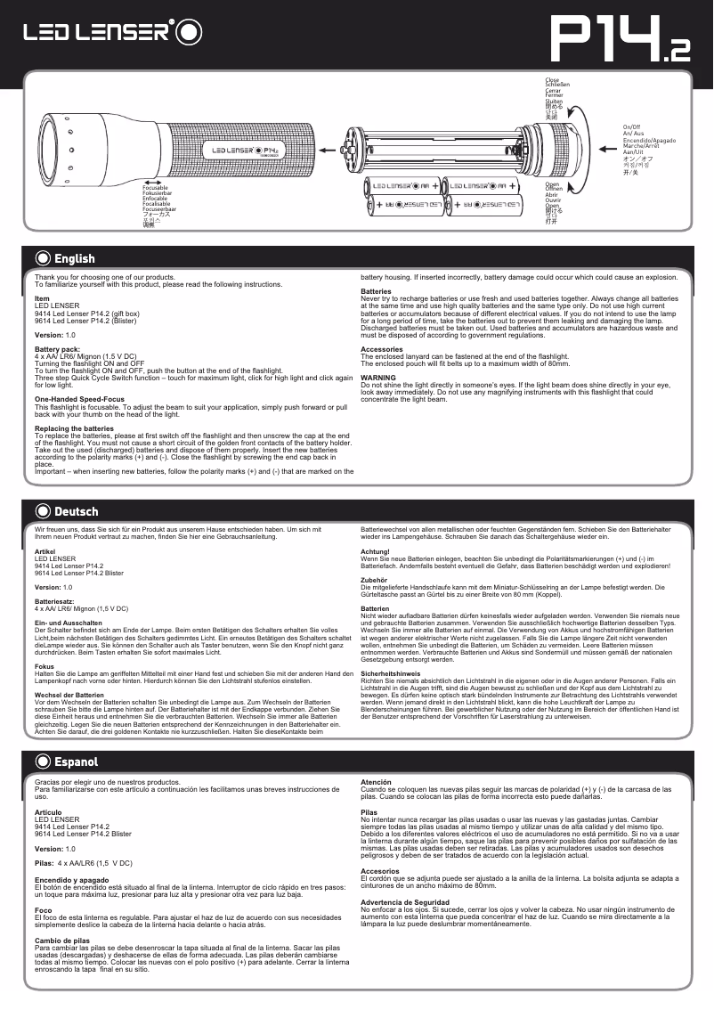Page 1 de la notice Manuel utilisateur Ledlenser P14.2