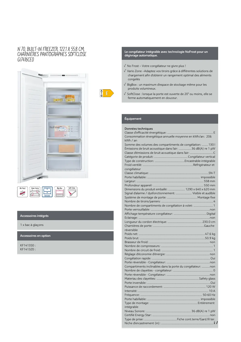 Page 1 de la notice Fiche technique Neff GI7416CE0