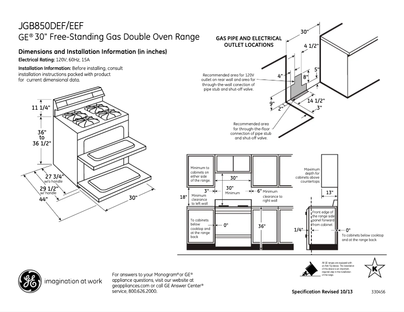 Page 1 of the manual Technical Sheet GE JGB850EEFES