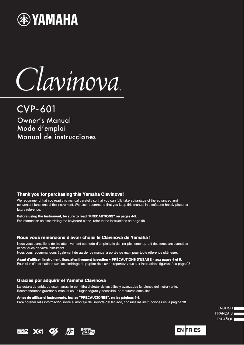 Page n°1 - Manuel utilisateur Yamaha Clavinova CVP-601