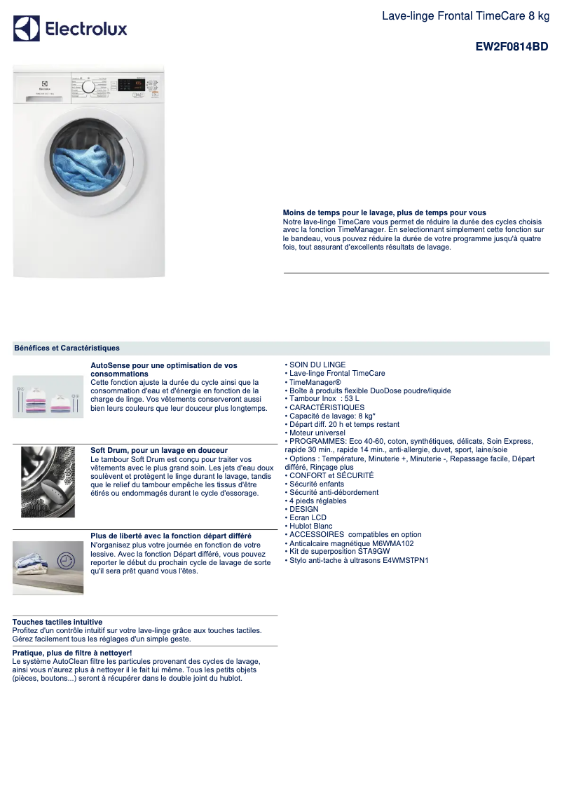 Página 1 del manual Ficha técnica Electrolux EW2F0814BD