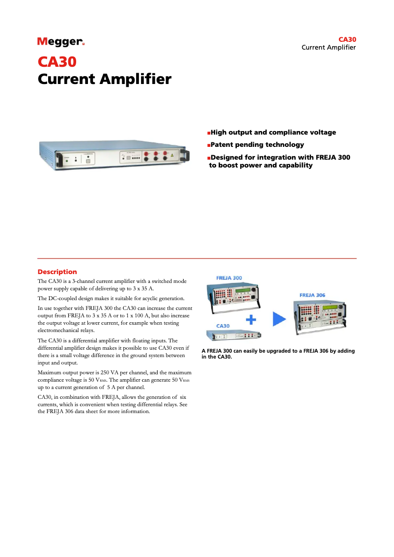 Page 1 de la notice Fiche technique Megger CA30