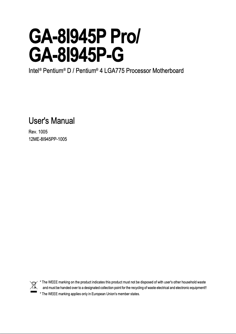 Página 1 del manual Manual de usuario Gigabyte GA-8I945P-G