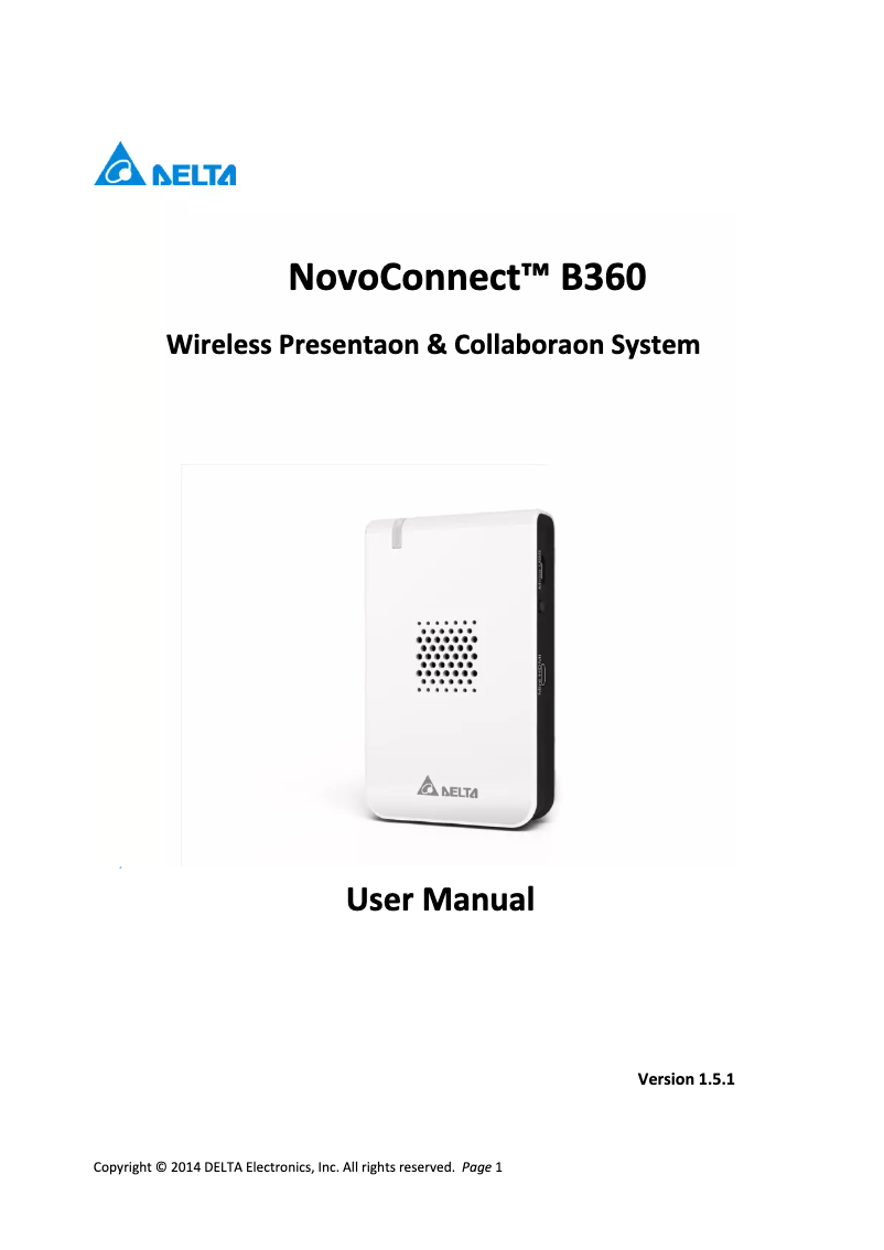 Page 1 de la notice Manuel utilisateur Vivitek NovoConnect B360