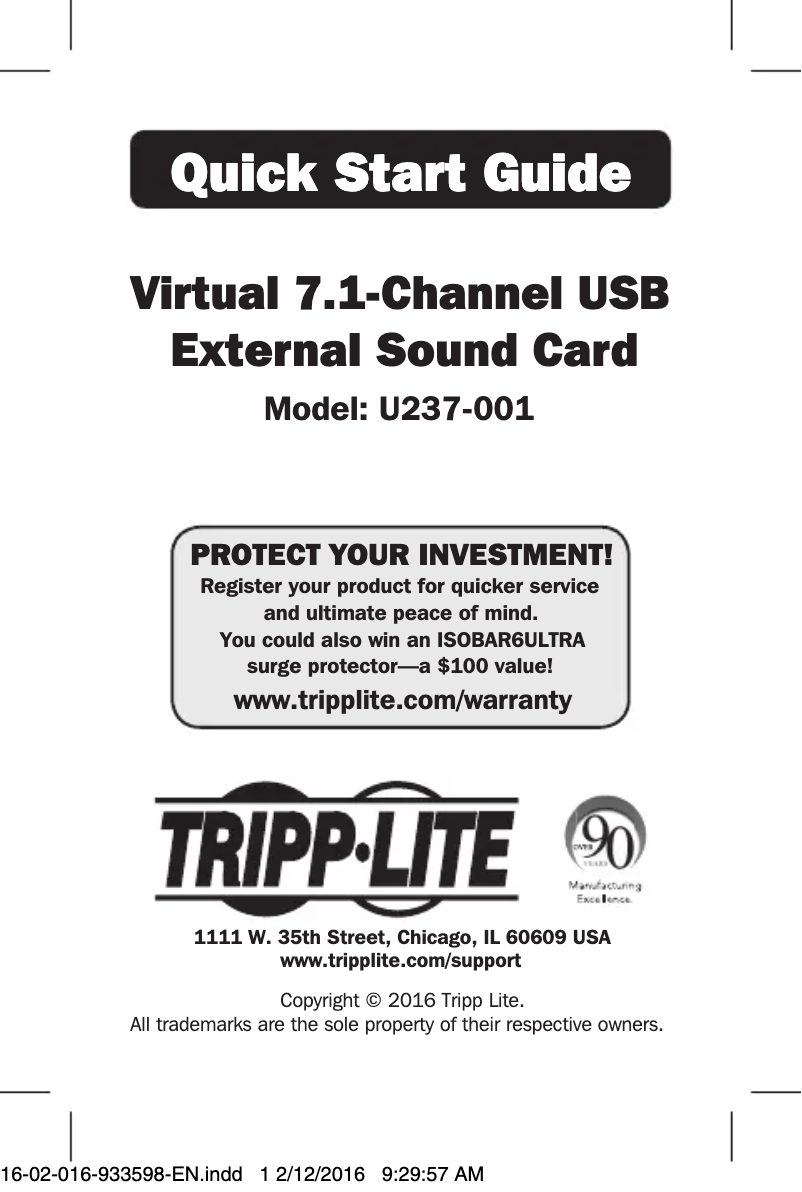 Page n°1 - Manuel utilisateur Tripp Lite U237-001