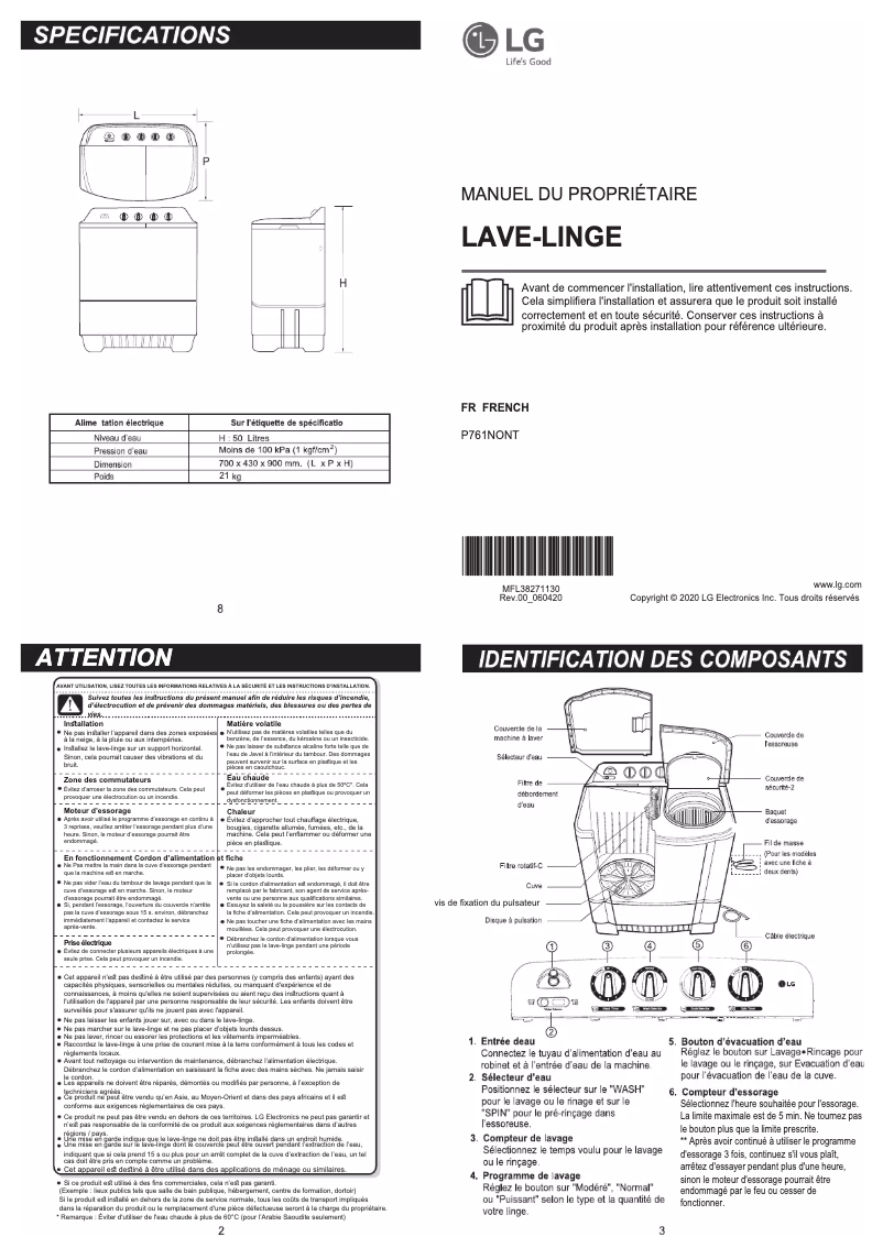 Page 1 de la notice Manuel utilisateur LG P761NONT