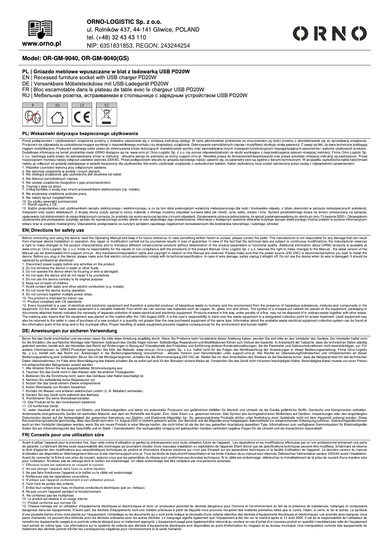 Image de la première page du manuel de l'appareil OR-GM-9040