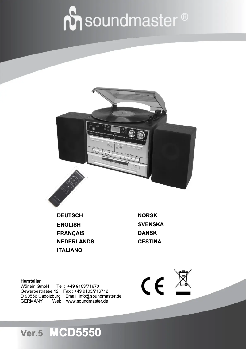 Page 1 de la notice Manuel utilisateur Soundmaster MCD5550DBR