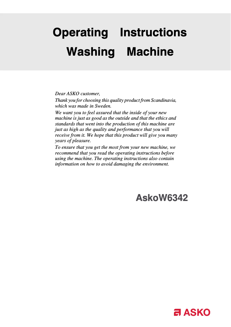 Image de la première page du manuel de l'appareil W6342