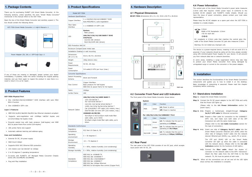 Page 1 de la notice Manuel utilisateur Planet XST-705A