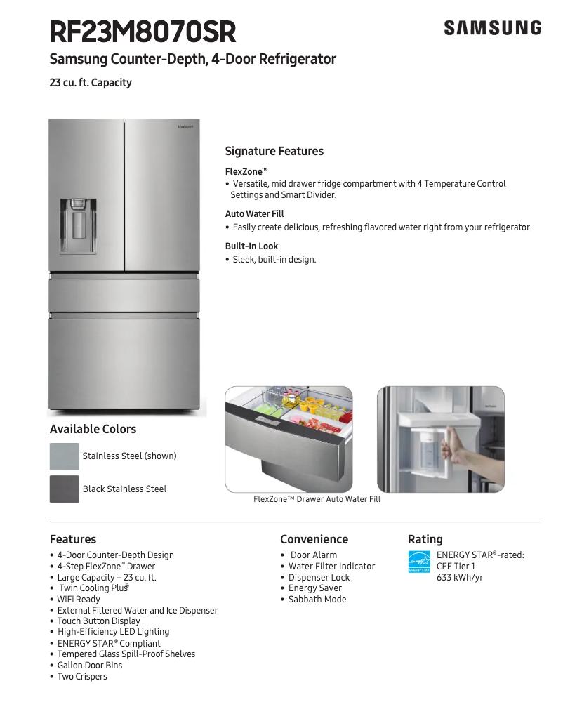 Page 1 de la notice Fiche technique Samsung RF23M8070SR
