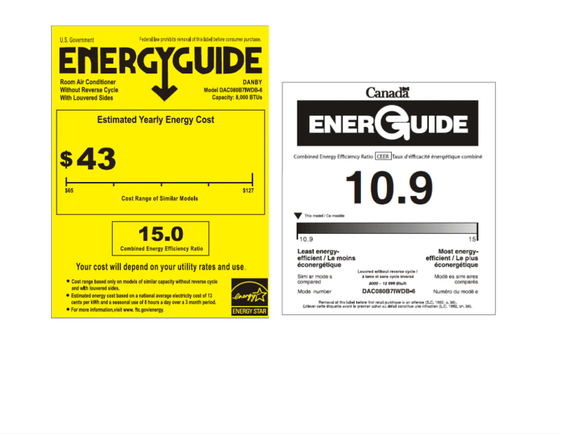 Page 1 de la notice Label énergétique Danby DAC080B7IWDB-6
