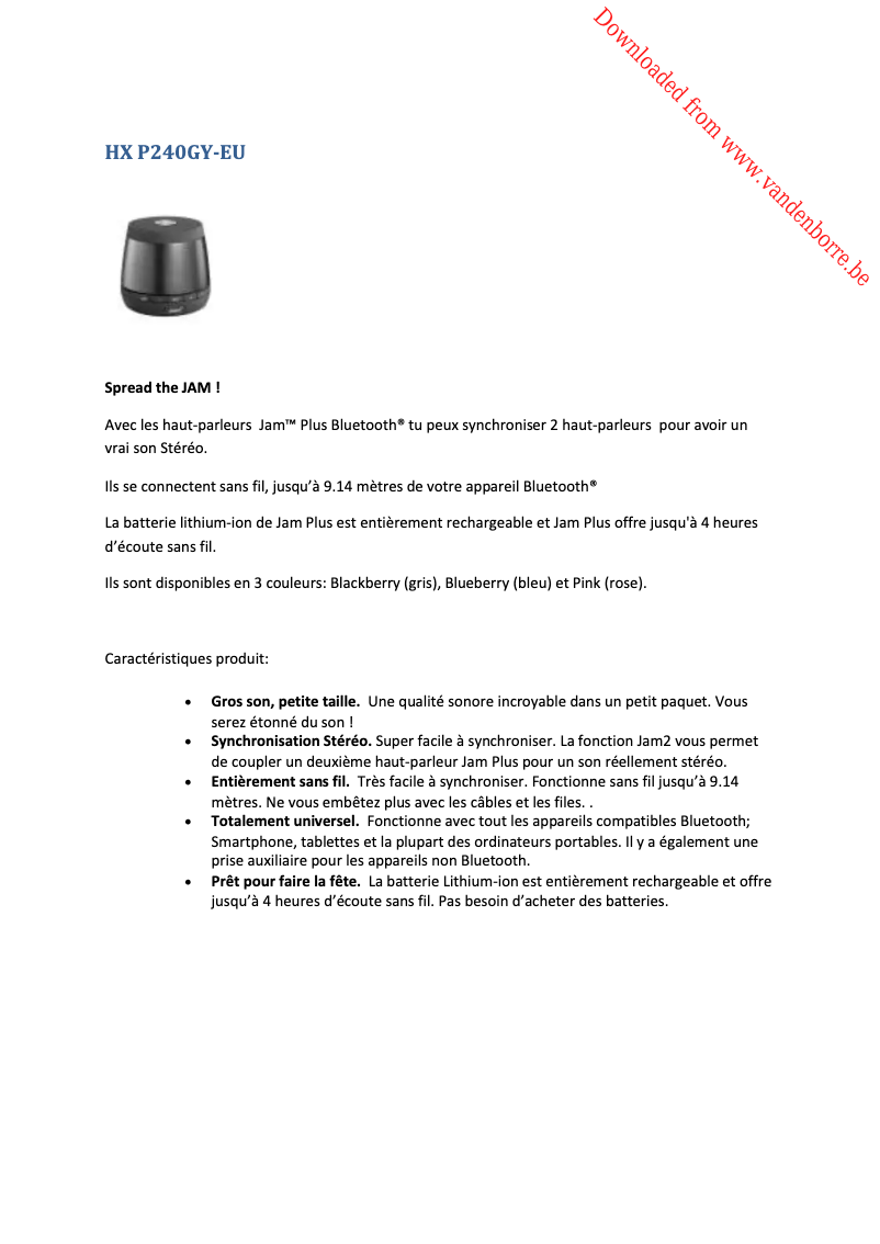 Page 1 de la notice Manuel utilisateur HMDX Jam Plus