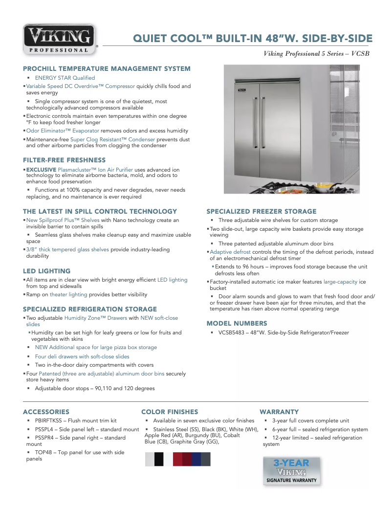 Page 1 de la notice Fiche technique Viking VCSB5483