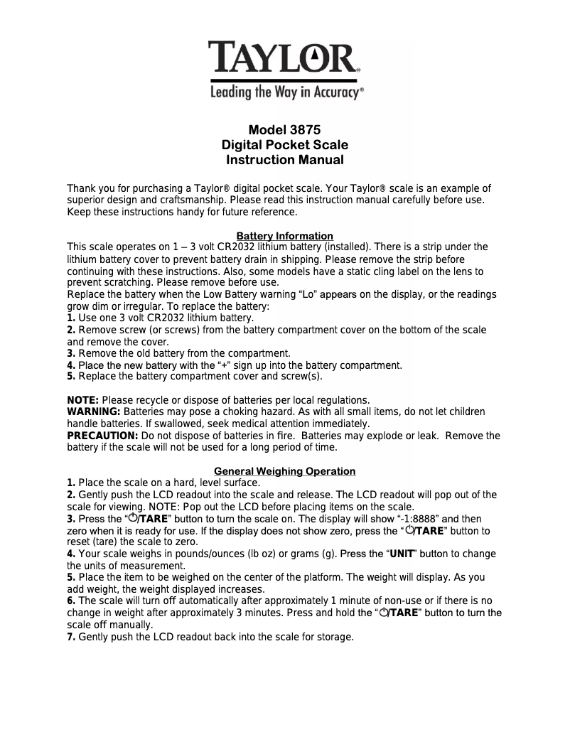 Imagen de la primera página del manual del dispositivo 3875