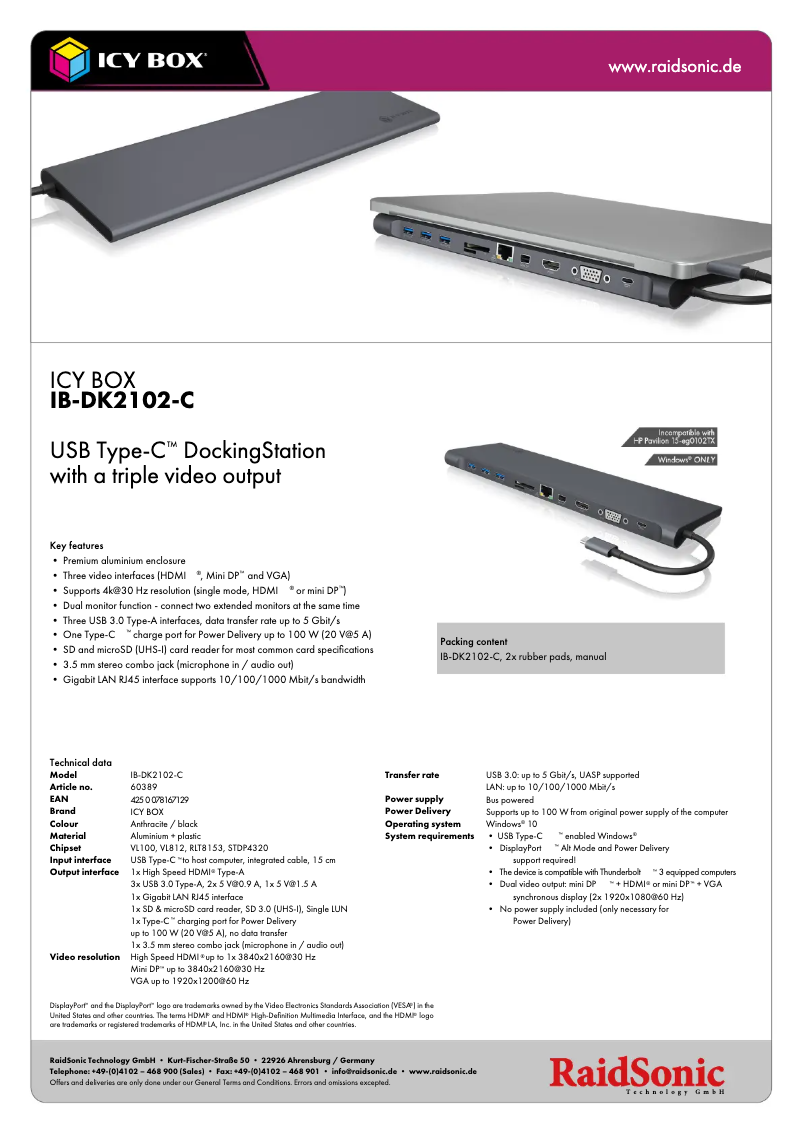 Página 1 del manual Ficha técnica Icy Box IB-DK2102-C