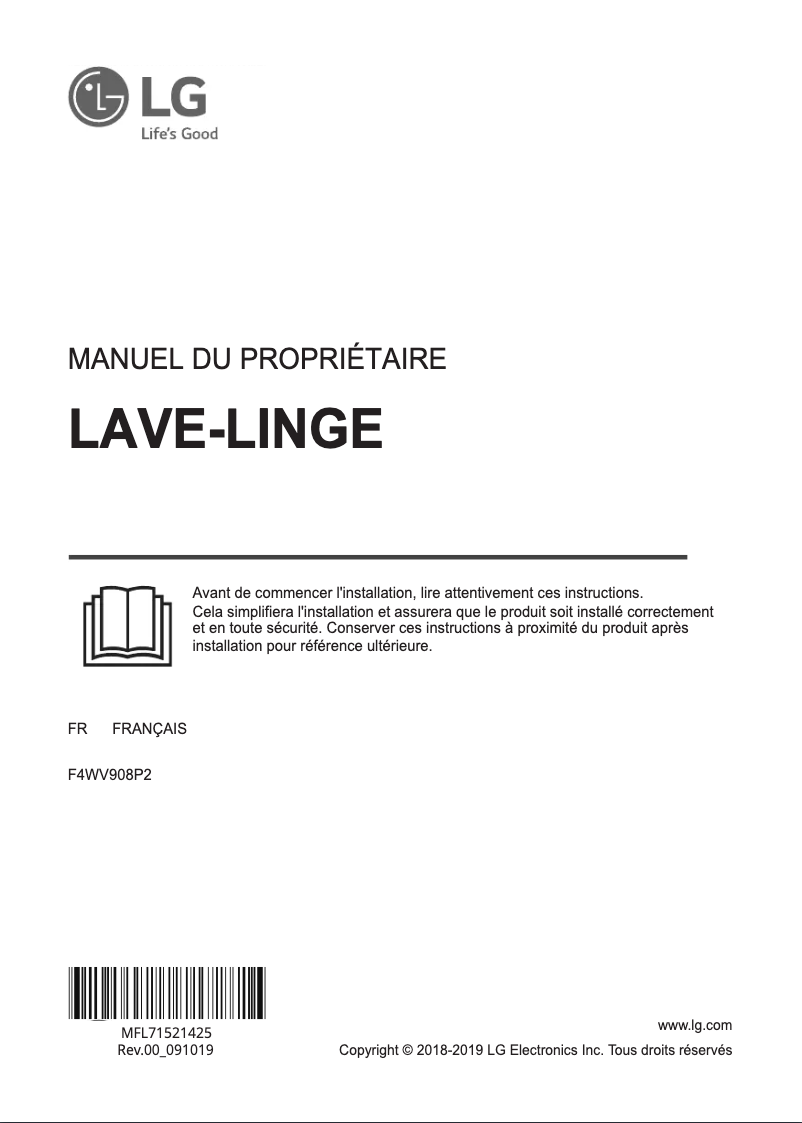 Page 1 de la notice Manuel utilisateur LG F4WV908P2