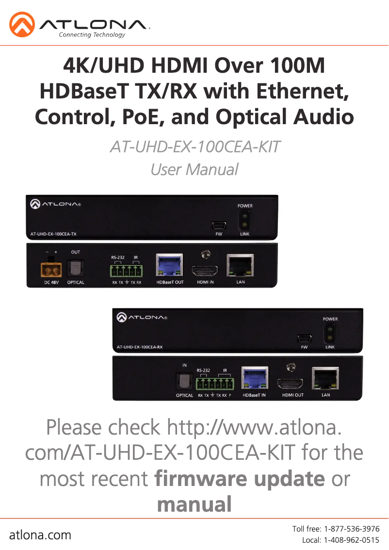 Page n°1 - Manuel utilisateur Atlona AT-UHD-EX-100CEA-KIT
