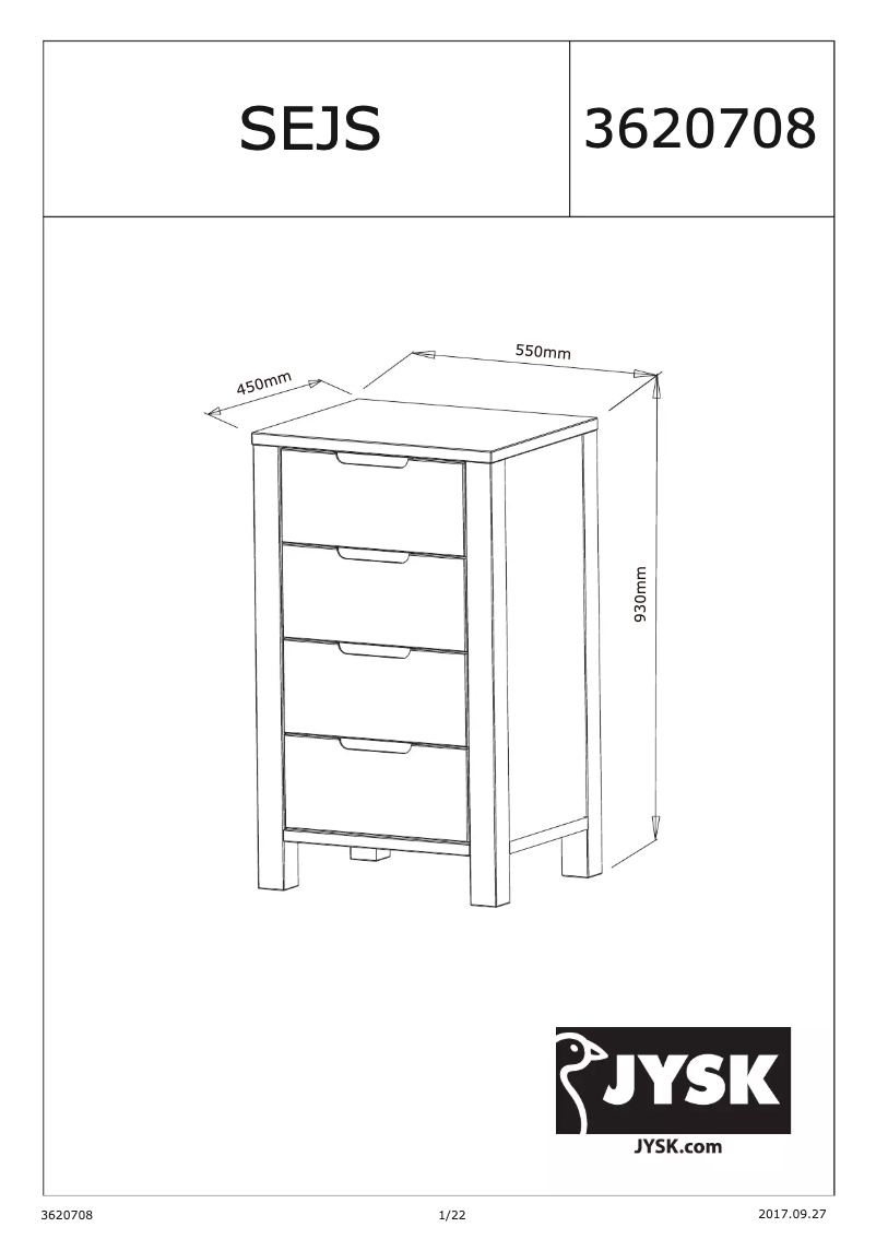 Page 1 de la notice Manuel utilisateur JYSK Sejs (55x93x45)