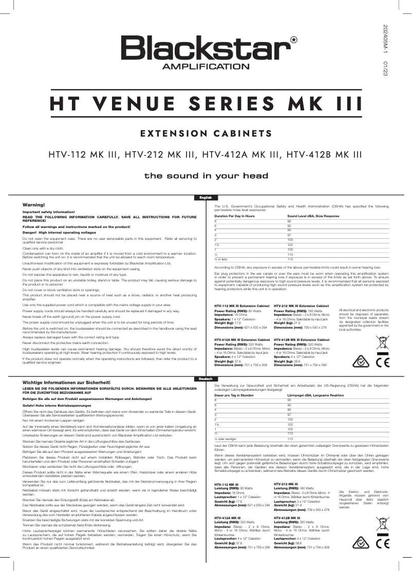 Image de la première page du manuel de l'appareil HTV-412B MK III