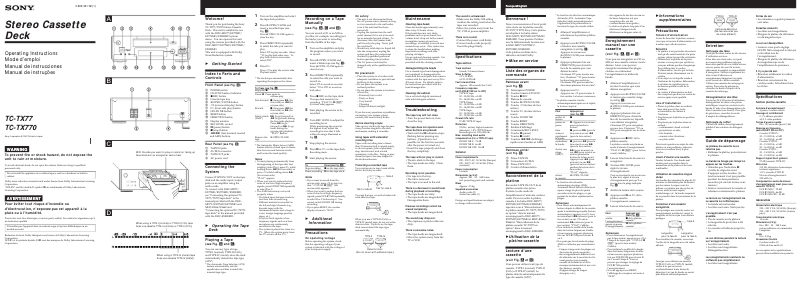 Page 1 de la notice Manuel utilisateur Sony TC-TX770