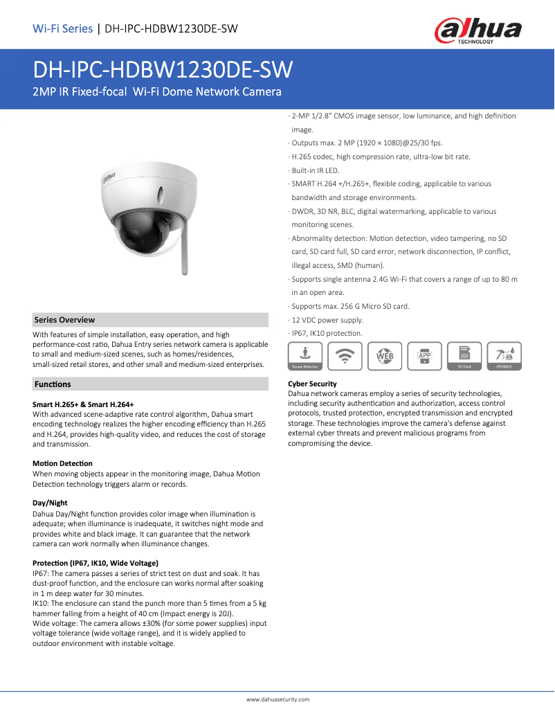 Page 1 de la notice Fiche technique Dahua Technology IPC-HDBW1230DE-SW