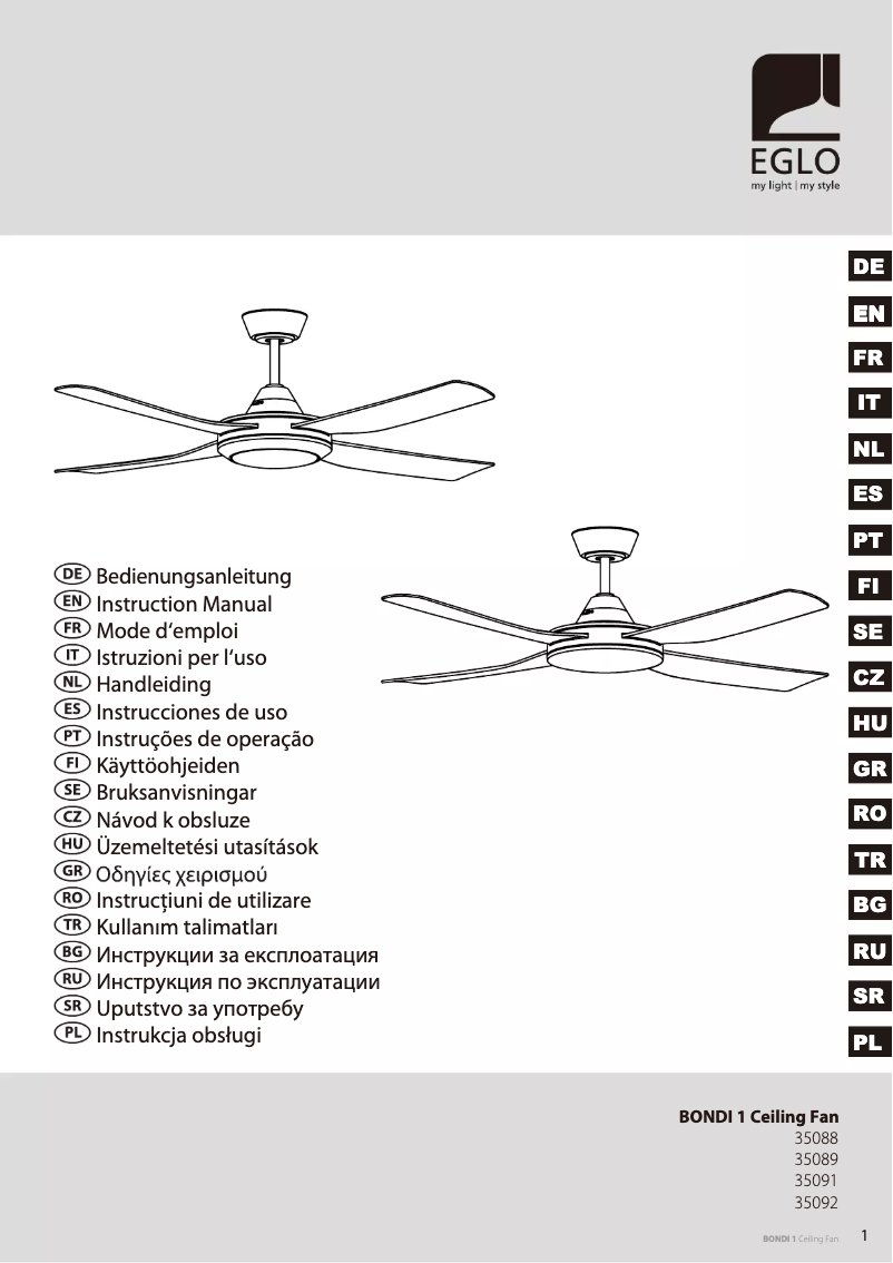 Page 1 de la notice Manuel utilisateur Eglo Bondi 1