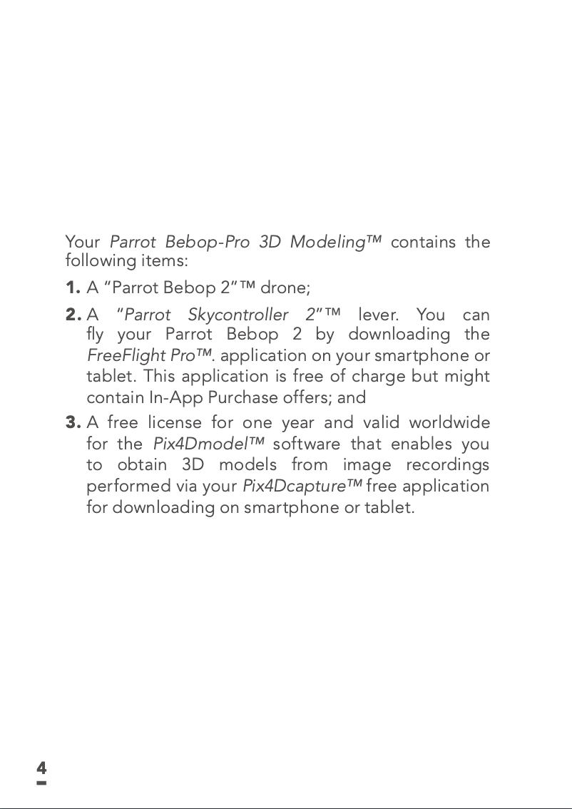 Page 1 de la notice Manuel utilisateur Parrot Bebop-Pro 3D Modeling